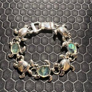 Turtle Bracelet with Green Abalone Stones Made of Sterling Silver